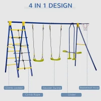Outsunny Swing Set Outdoor for Kids, w/ Adjustable Height Seat, Basket Hoop, Glider(m-5)