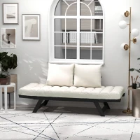 HOMCOM 3 Position Convertible Chaise Lounge Sofa Bed - Black/Cream White(m-10)