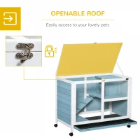 PawHut Fir Wood Rabbit Hutch Indoor Home with a Living Room for Sleeping Run Area, Blue(m-5)