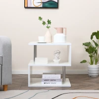 HOMCOM 20" Modern S-Shaped Multi-Level Accent End Table Shelf with Steel Poles, White(m-8)