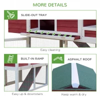 PawHut 63" Wooden Chicken Coop Hen House Poultry Cage for Outdoor Backyard with Raised Garden Bed, Run Area, Nesting Box and Removable Tray, Red(m-8)