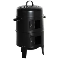 Outsunny 3-in-1 Vertical Charcoal BBQ Smoker Grill with 2 Cooking Areas and Thermometer(m-1)