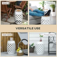 Outsunny 12" Patio Round Side Table, Outdoor Footstool, Garden Mosaic Accent Side Table, Plant Stand, White(m-5)