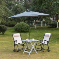 Outsunny Foldable Dining Table, Square Wood Side Table, Portable Bistro Table with Umbrella Hole for Outdoor Patio, Garden or Backyard, Grey(m-2)