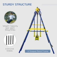 Outsunny Swing Set Outdoor for Kids, w/ Adjustable Height Seat, Basket Hoop, Glider(m-7)
