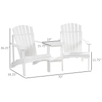 Outsunny Set of 3 Wooden Adirondack Chairs, Outdoor Double Seat with Center Table and Umbrella Hole for Patio, Backyard, Deck, Fire Pit, White(m-3)