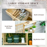 Outsunny Potting Bench Table, Garden Work Bench, Outdoor Wooden Workstation with Tiers of Shelves and Drawer for Patio, Courtyards, Balcony, Natural(m-4)