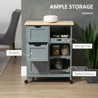 HOMCOM Compact Bar Serving Cart, Compact Trolley with Wood Top & Drawers, Gray(m-4)