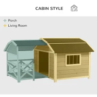 PawHut Outdoor Dog House Cabin Style, Wooden Raised Dog Shelter with Asphalt Roof, Front Door, Side Window, Porch for Medium to Large Dogs, Gray(m-5)