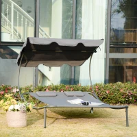Outsunny Patio Double Chaise Lounge Bed, Outdoor Sun Lounger with Adjustable Canopy and Headrests, Grey(m-1)