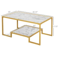 HOMCOM Minimalist Art Deco Coffee Table with Laminate Marble Print Table Top & Underneath Storage Shelf, White & Gold(m-3)
