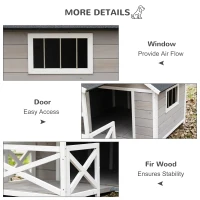 PawHut Outdoor Dog House Cabin Style, Wooden Raised Dog Shelter with Asphalt Roof, Front Door, Side Window, Porch for Medium to Large Dogs, Gray(m-7)
