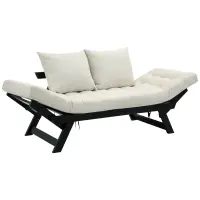 HOMCOM Single Person 3 Position Convertible Chaise Lounger Sofa Bed with 2 Large Pillows and Black Frame, Cream White(m-1)