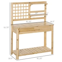 Outsunny Potting Bench Table, Garden Work Bench, Outdoor Wooden Workstation with Tiers of Shelves and Drawer for Patio, Courtyards, Balcony, Natural(m-3)
