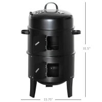 Outsunny 3-in-1 Vertical Charcoal BBQ Smoker Grill with 2 Cooking Areas and Thermometer(m-3)
