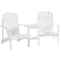 Outsunny Set of 3 Wooden Adirondack Chairs, Outdoor Double Seat with Center Table and Umbrella Hole for Patio, Backyard, Deck, Fire Pit, White(m-1)