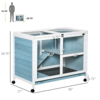 PawHut Fir Wood Rabbit Hutch Indoor Home with a Living Room for Sleeping Run Area, Blue(m-3)