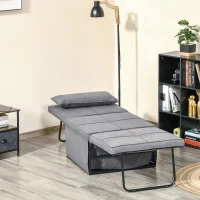 HOMCOM 4-in-1 Multi Function Folding Single Sofa Bed with Retractable Footrest, Convertible Sleeper with Adjustable Backrest For Living Room and Small Spaces, Grey(m-9)