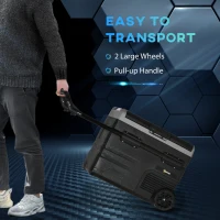 Outsunny 12 V Car Fridge, 2 Zone 48 Quart Portable Compressor Electric Cooler with Wheels, Pull-up Handle, Cutting Board, 12/24 V DC and 110 - 240 V AC for Outdoor, Driving, Travel(m-7)