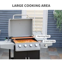 Outsunny 52" Barbecue Grill with Wheels 4+1 Burner Liquid Propane Gas Grill Outdoor Cabinet Style BBQ Trolley w/ Side Burner, Warming Rack, Storage Cabinet(m-4)