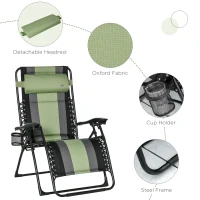 Outsunny XL Oversize Zero Gravity Recliner, Padded Patio Lounger Chair, Folding Chair with Adjustable Backrest, Cup Holder, and Headrest for Backyard, Poolside, Lawn, Striped, Green(m-7)