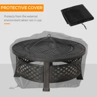 Outsunny 32" Outdoor Fire Pit Grill & Ice Bucket Table, Portable Steel Wood Burning Bowl, Cooking Grate, Poker, Rain Cover, Spark Screen Lid(m-7)