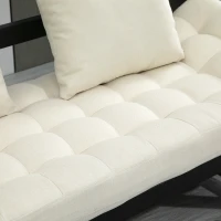 HOMCOM Single Person 3 Position Convertible Chaise Lounger Sofa Bed with 2 Large Pillows and Black Frame, Cream White(m-14)