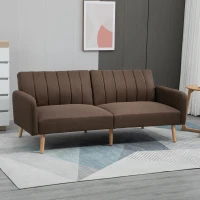 HOMCOM Two Seater Sofa Bed, Convertible Futon Couch Bed, Linen Upholstered Loveseat with Adjustable Backrest for Small Spaces, Living Room, Apartment, and Dorm, Brown(m-7)