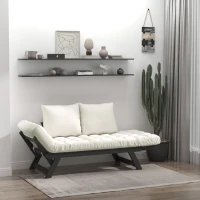 HOMCOM Single Person 3 Position Convertible Chaise Lounger Sofa Bed with 2 Large Pillows and Black Frame, Cream White(m-2)