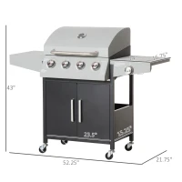 Outsunny 52" Barbecue Grill with Wheels 4+1 Burner Liquid Propane Gas Grill Outdoor Cabinet Style BBQ Trolley w/ Side Burner, Warming Rack, Storage Cabinet(m-3)