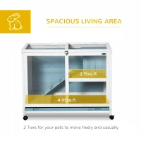PawHut Fir Wood Rabbit Hutch Indoor Home with a Living Room for Sleeping Run Area, Blue(m-4)
