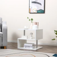 HOMCOM 20" Modern S-Shaped Multi-Level Accent End Table Shelf with Steel Poles, White(m-7)