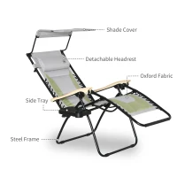 Outsunny Padded Zero Gravity Lounge Chair, Anti-Gravity Recliner Lounger Lawn Chair w/ Headrest, Side Tray, Outdoor Oxford Fabric, Supports 264 LBS, Green(m-8)