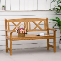 Outsunny 2-Seater Wooden Garden Bench, 4FT Outdoor Patio Loveseat with Unique X-Shape Back for Yard, Lawn, Porch, Natural Wood(m-7)