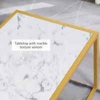 HOMCOM Minimalist Art Deco Coffee Table with Laminate Marble Print Table Top & Underneath Storage Shelf, White & Gold(m-6)