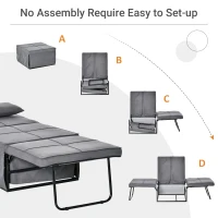 HOMCOM 4-in-1 Multi Function Folding Single Sofa Bed with Retractable Footrest, Convertible Sleeper with Adjustable Backrest For Living Room and Small Spaces, Grey(m-6)