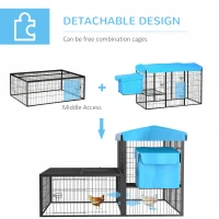 PawHut Metal Chicken Coop, Outdoor Poultry Cage, w/ Run, Nesting Box, Canopy, Blue(m-5)