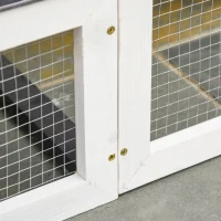 PawHut 122" Large Wooden Rabbit Hutch Bunny Hutch 2-Story Pet House Cage with Ramps, Lockable Doors, Run Area and Asphalt Roof for Outdoor Use, Grey(m-14)