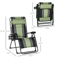 Outsunny XL Oversize Zero Gravity Recliner, Padded Patio Lounger Chair, Folding Chair with Adjustable Backrest, Cup Holder, and Headrest for Backyard, Poolside, Lawn, Striped, Green(m-3)