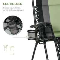 Outsunny XL Oversize Zero Gravity Recliner, Padded Patio Lounger Chair, Folding Chair with Adjustable Backrest, Cup Holder, and Headrest for Backyard, Poolside, Lawn, Striped, Green(m-5)
