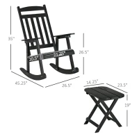 Outsunny 2 Pieces Wood Patio Bistro Set, Outdoor Rocking Chair Set with Armrests and High Back Rocking Chair and Portable Side Table, for Indoor, Outdoor, Patio, Backyard, Black(m-3)