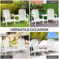 Outsunny Set of 3 Wooden Adirondack Chairs, Outdoor Double Seat with Center Table and Umbrella Hole for Patio, Backyard, Deck, Fire Pit, White(m-7)