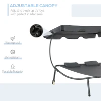 Outsunny Patio Double Chaise Lounge Bed, Outdoor Sun Lounger with Adjustable Canopy and Headrests, Grey(m-4)