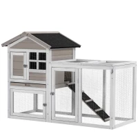 PawHut 102" 2 in 1 Wooden Rabbit Hutch, Double Main House Pet Playpen, Large Bunny House Enclosure for Indoor/Outdoor with 2 Run Boxes, Tray, and Ramp, for Rabbits, Chickens, Ducks, Guinea Pig, Gray(m-9)