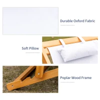 Outsunny 2-Person Sling Chair, Reclining Double Lounger for Patio, Beach, Camping, Lawn, Wood Folding Chair with Recliner Design for 2 Adults, Cream White(m-5)