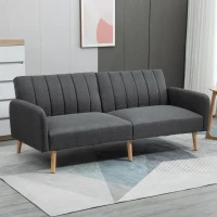 HOMCOM Two Seater Sofa Bed, Convertible Futon Couch Bed, Linen Upholstered Loveseat with Adjustable Backrest for Small Spaces, Living Room, Apartment, and Dorm, Dark Gray(m-2)