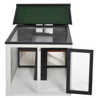 PawHut 122" Large Wooden Rabbit Hutch Bunny Hutch 2-Story Pet House Cage with Ramps, Lockable Doors, Run Area and Asphalt Roof for Outdoor Use, Grey(m-8)