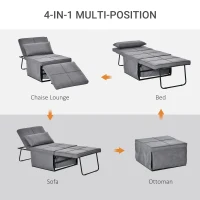 HOMCOM 4-in-1 Multi Function Folding Single Sofa Bed with Retractable Footrest, Convertible Sleeper with Adjustable Backrest For Living Room and Small Spaces, Grey(m-5)