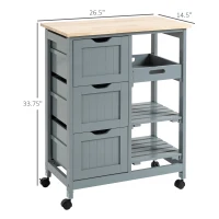 HOMCOM Compact Bar Serving Cart, Compact Trolley with Wood Top & Drawers, Gray(m-3)