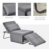 HOMCOM 4-in-1 Multi Function Folding Single Sofa Bed with Retractable Footrest, Convertible Sleeper with Adjustable Backrest For Living Room and Small Spaces, Grey(m-7)